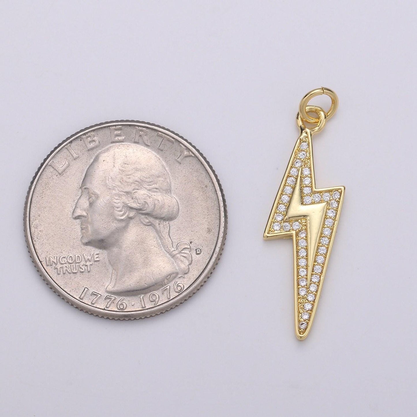 Lighting 24k gold micro pave charm lightning bolt pendant, silver bolt, wizard charm, thunder pendant chgf-001865