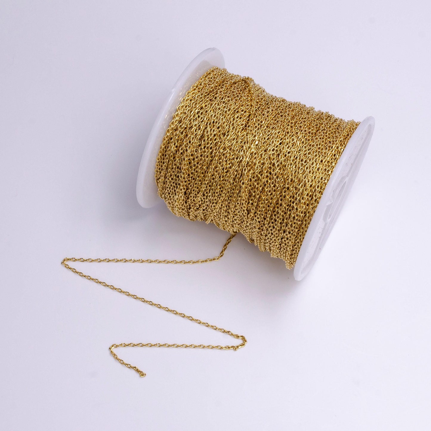 Unfinished gold rolo cable chain by yard, cable chain by foot, wholesale bulk roll chain for diy jewelry width 1.4mm roll-1367
