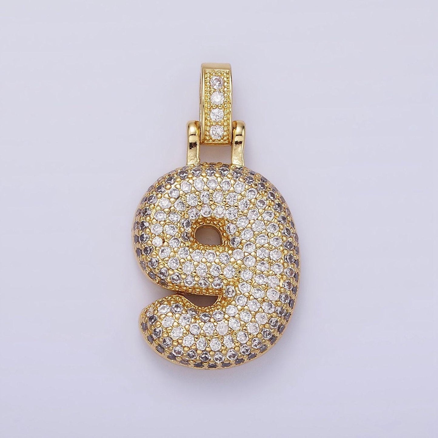 Chunky balloon number necklace charm bubble pave number pendant 3d gold digit charm personalize lucky number bubble necklace supply aa1321