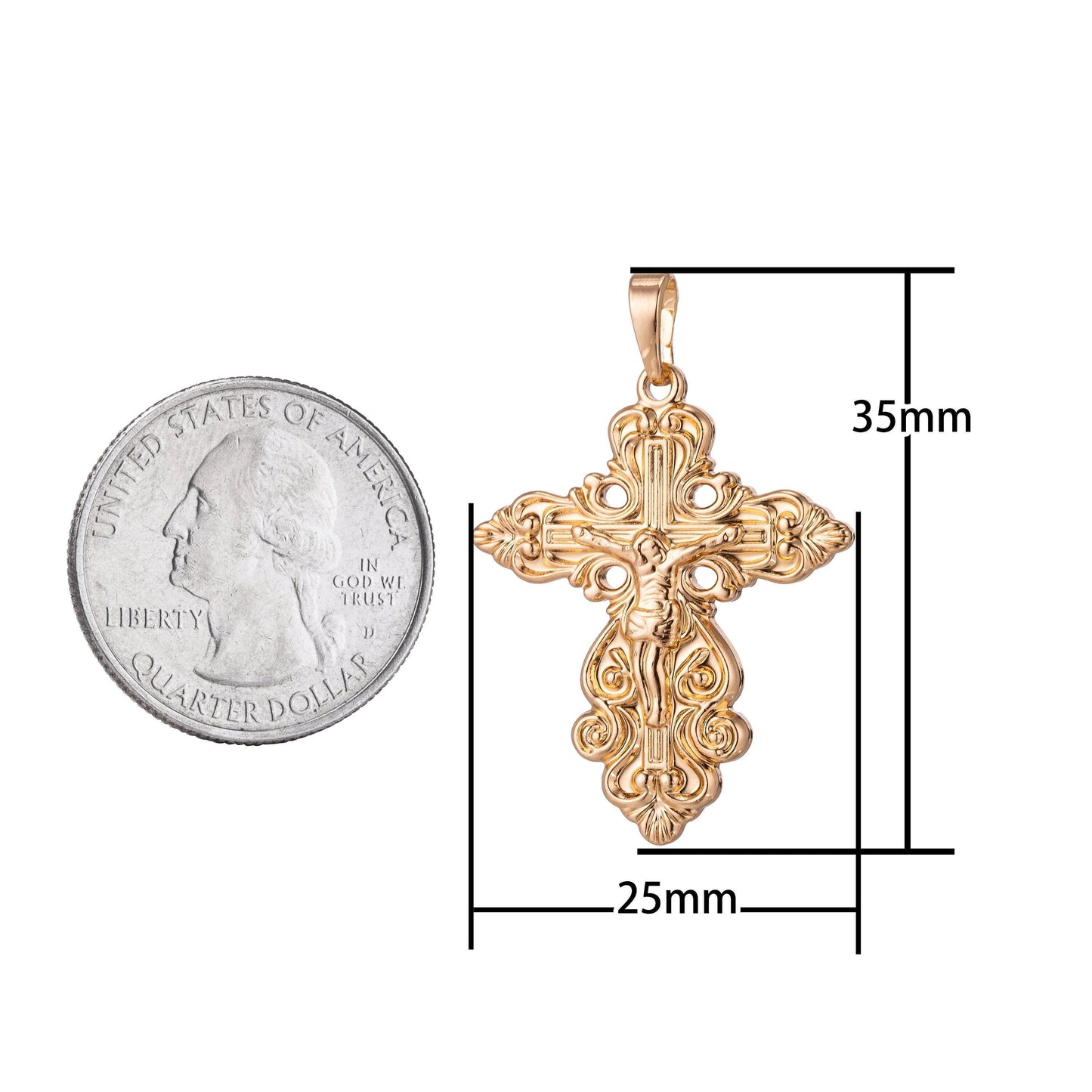 Gold filled ornate cross charm, crucifix charm, gold cross, gold ornate cross pendant crucifix, religious charm rosary jewelry making h-867