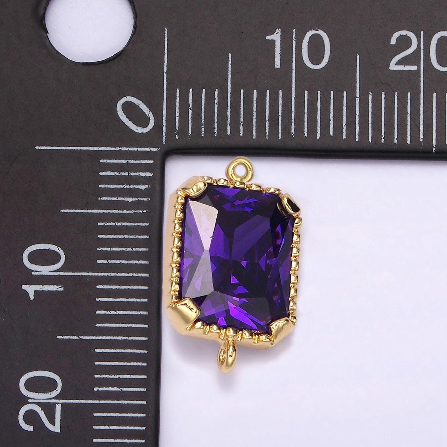 14k gold filled clear, purple cz multifaceted baguette bezel connector | g814 g815