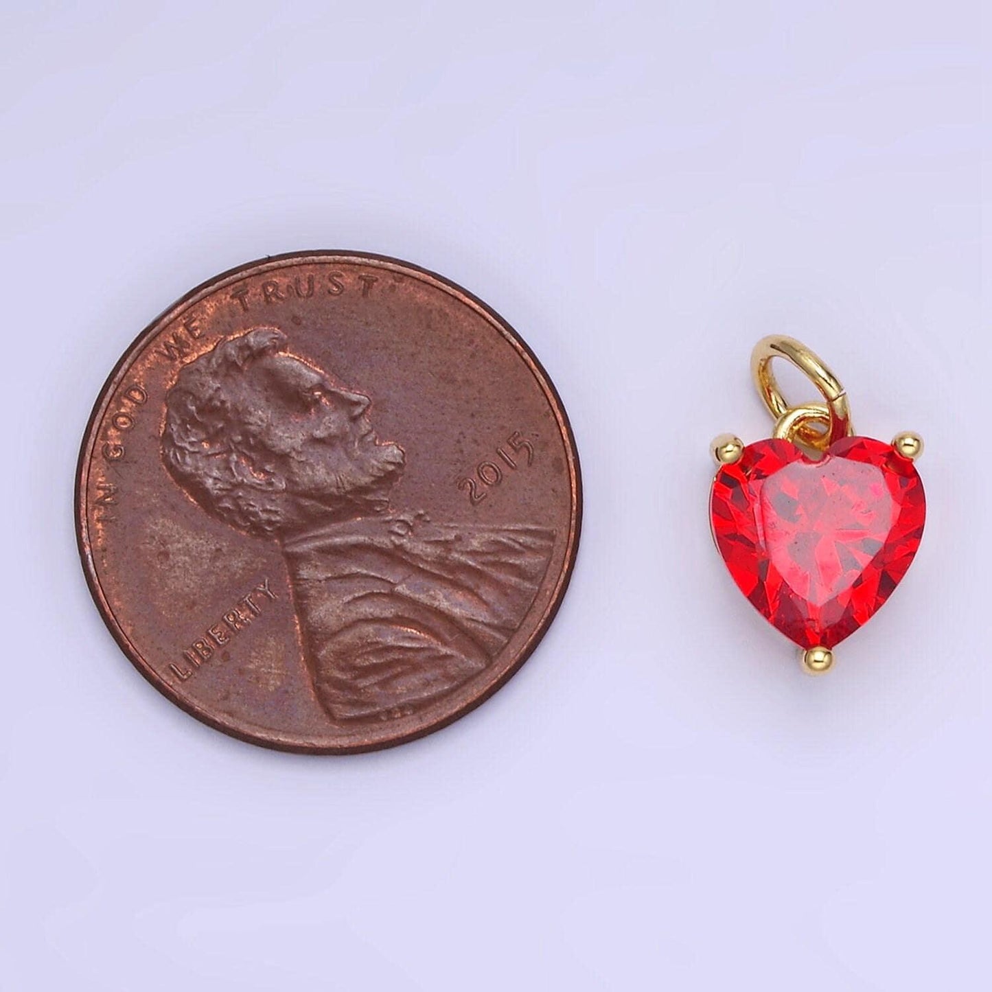 14k gold filled 8mm cz cubic zirconia heart charm in gold & silver | w566 - w581
