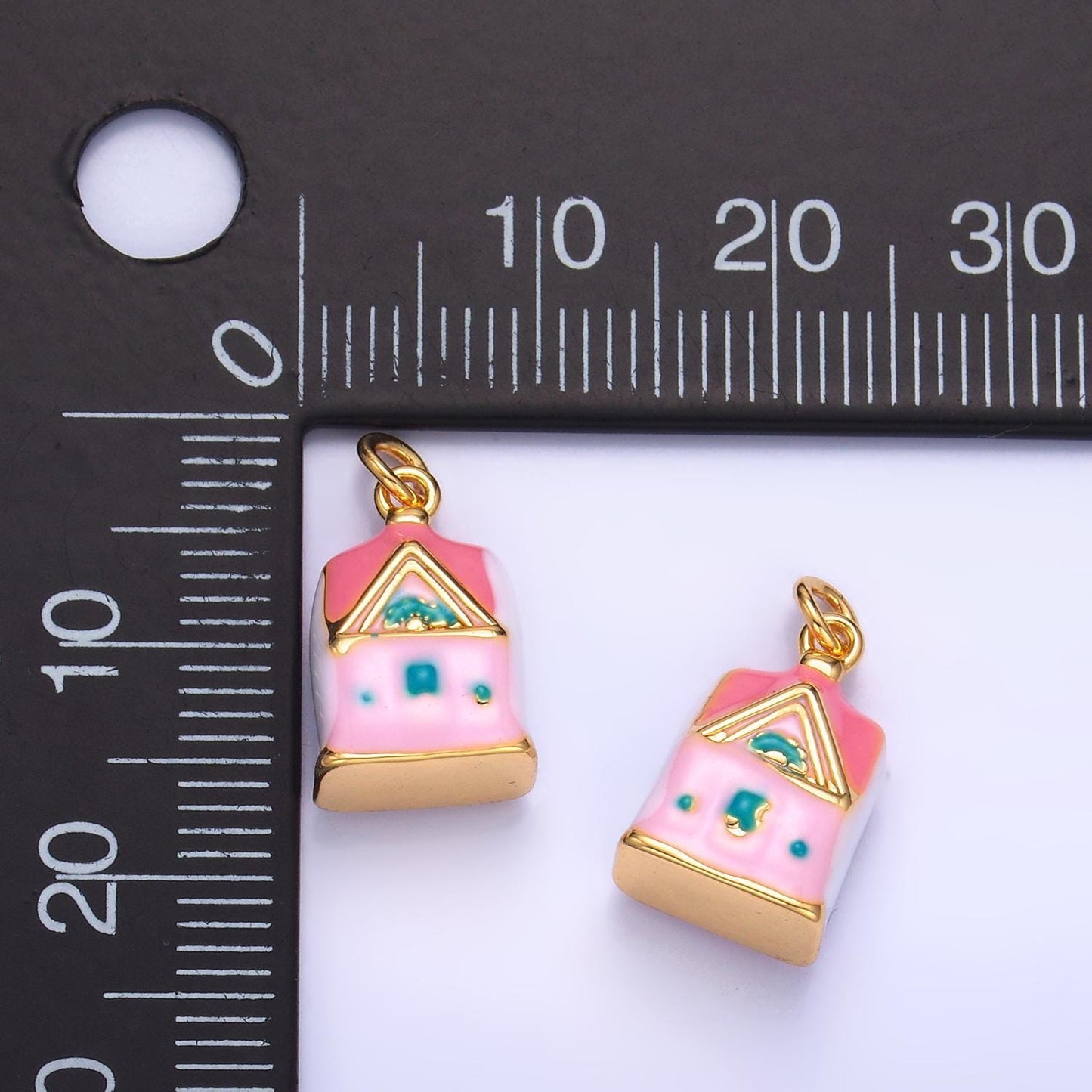 Mini gold doll house charm cute pink house charm for necklace or bracelet 3d home pendant w251