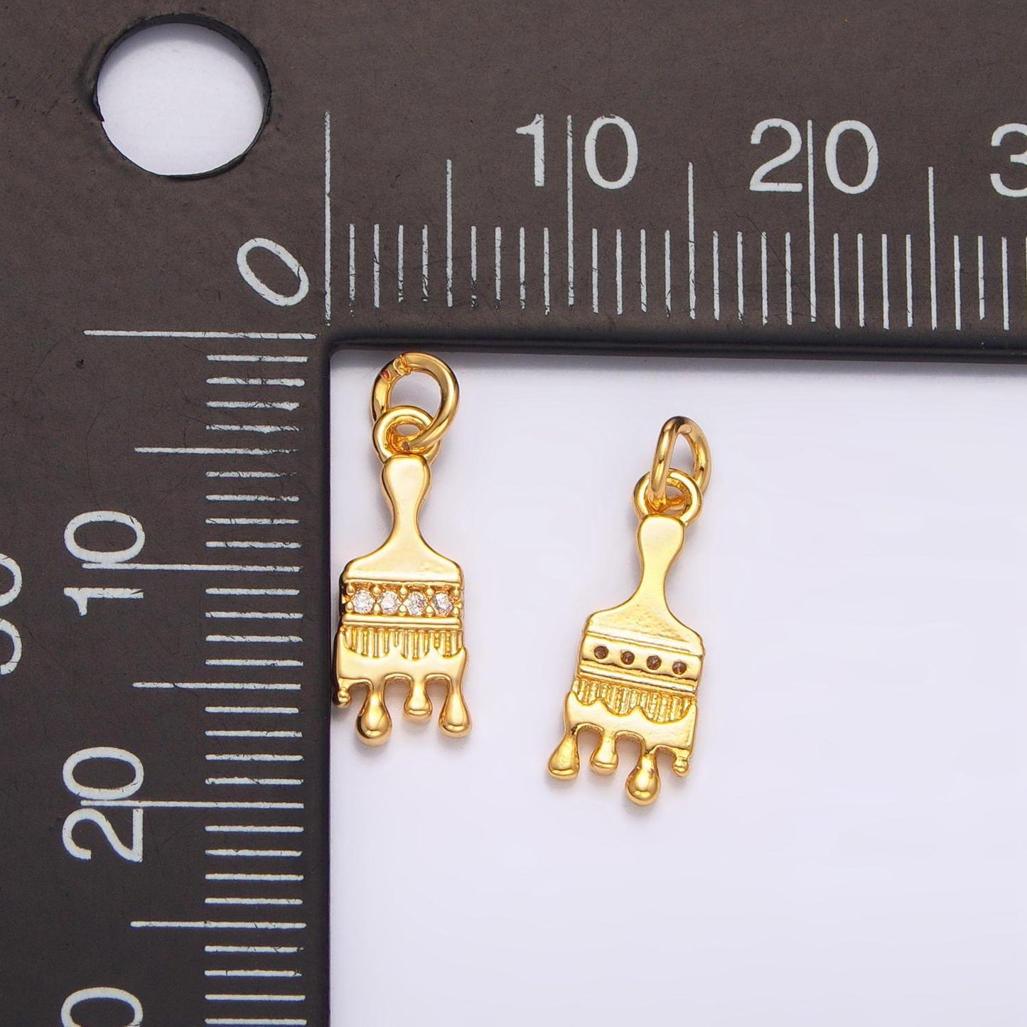 24k gold filled paint brush charms, artist clear cz charm pendant, brush art for bracelet earring necklace supply w096