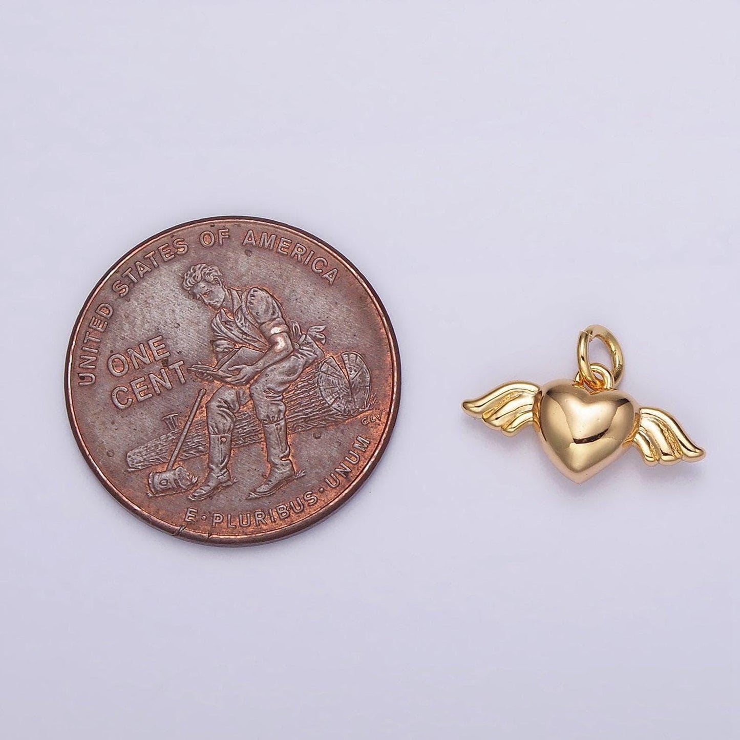 16k gold filled mini heart angel wings add-on charm | ag095