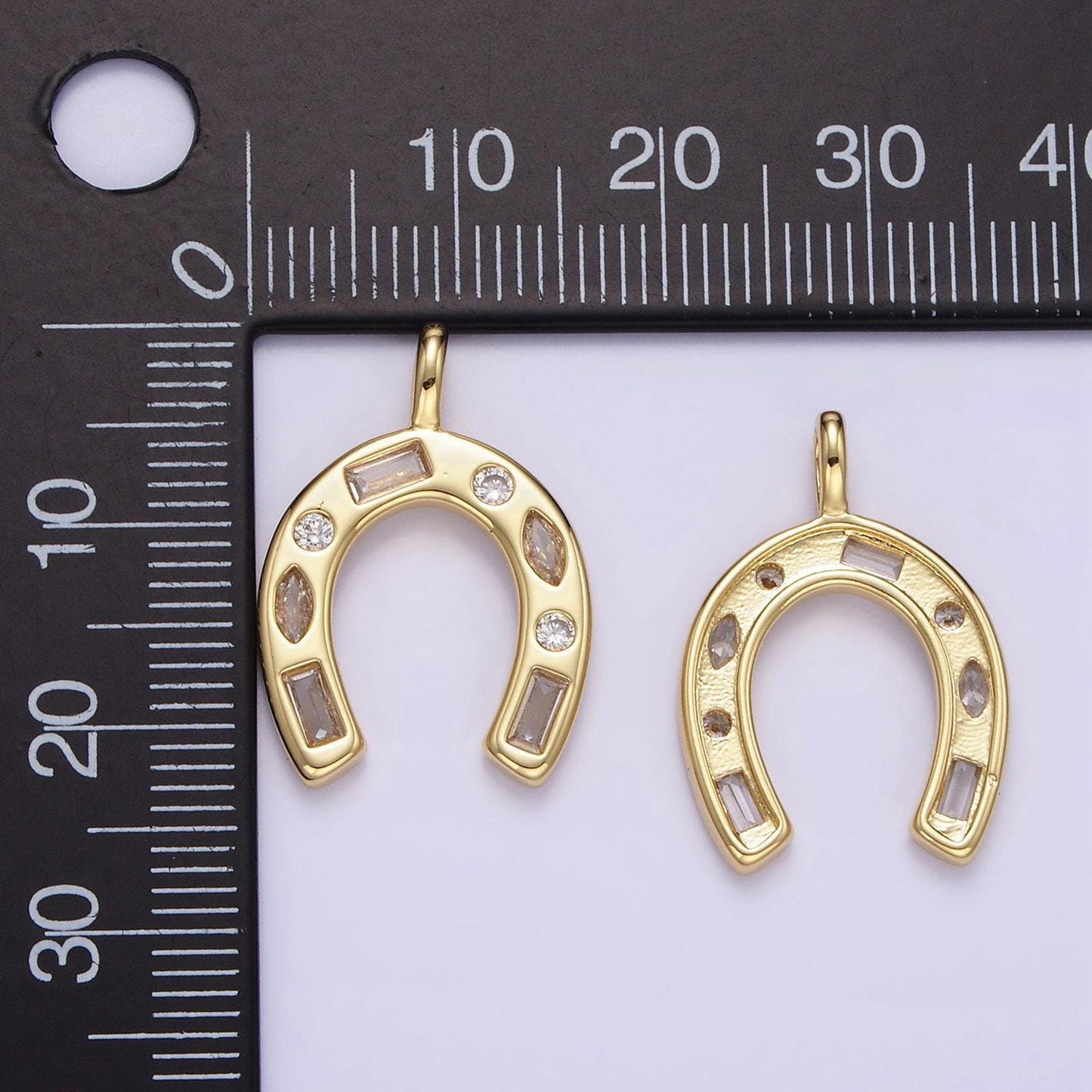 Gold horse shoe charms 24k gold filled lucky pendant cz horseshoe charm bracelet necklace for diy jewelry making supply aa1331