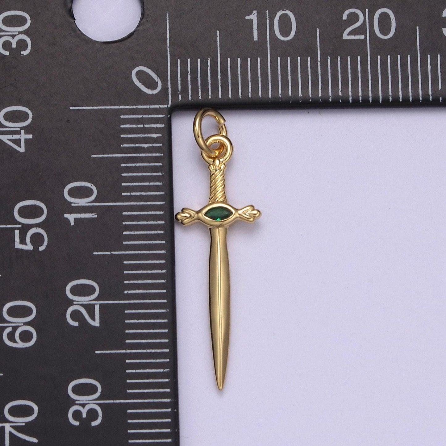 Dainty sword inlay cz gemstone with 4 color option dagger knife pendant | diy fashion charm add on necklace bracelet | n-811