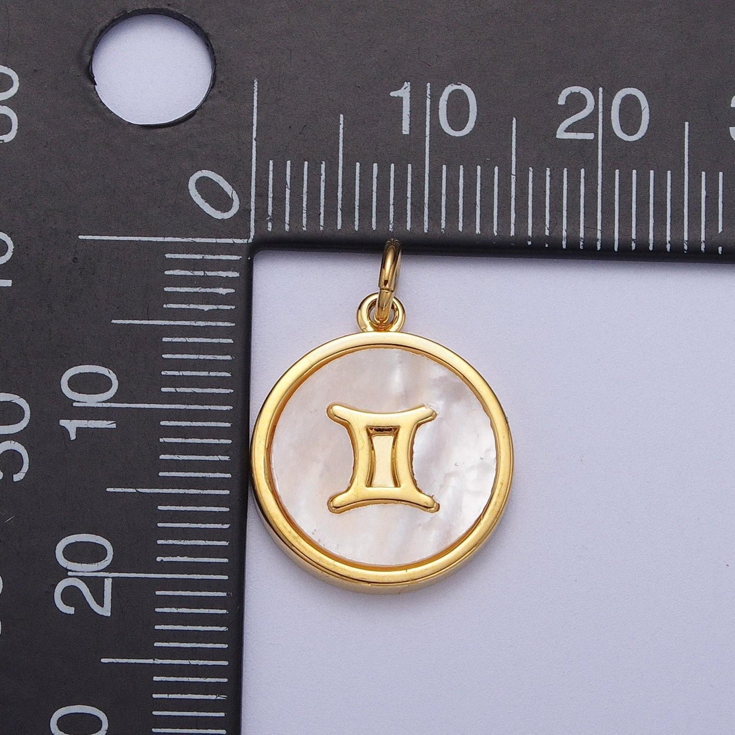 Shell pearl gold zodiac signs medallion pendant, 24k gold filled astrology birthday month horoscope mother of pearl round coin charm |