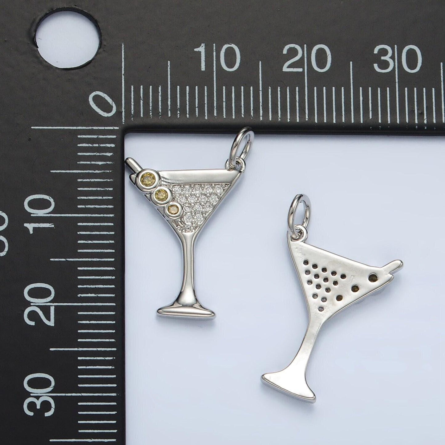 Dainty gold martini charm with cz cubic gold drink glass olive micro pave pendant silver cocktail pendant drink charm in 14k gold filled