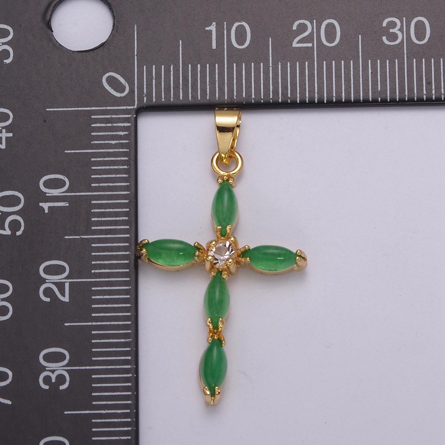 Green jade dainty cross pendant | ah-346