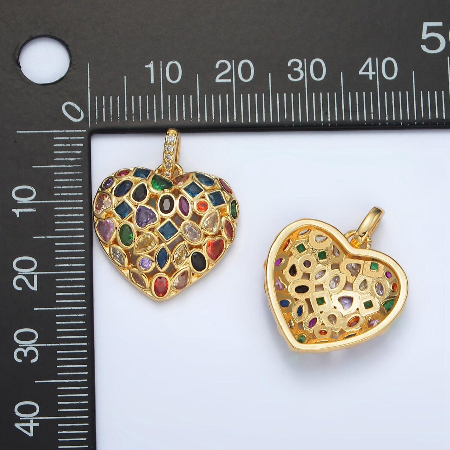 Rainbow heart 24k gold filled cz love pendant charm variety geometric shape cubic pave love heart pendant aa1366