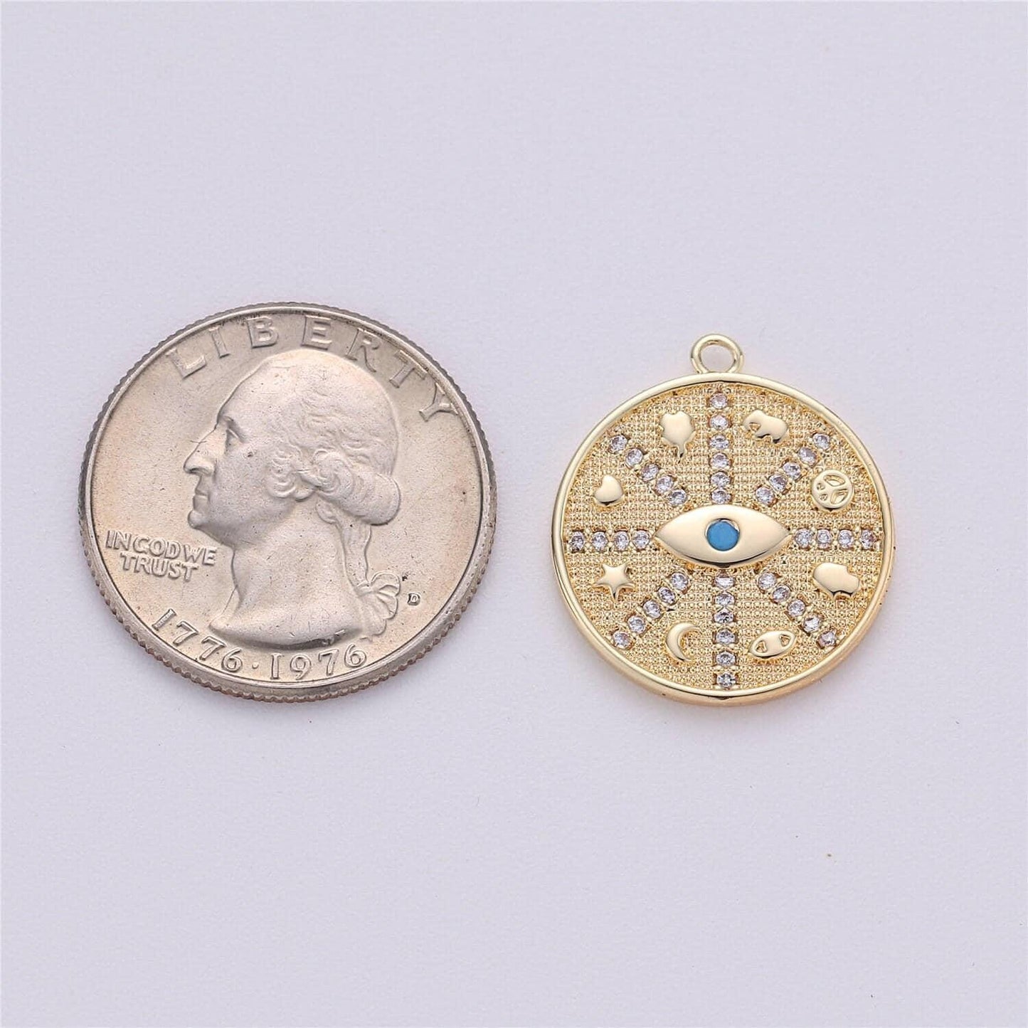 Good luck medallion charm gold filled pendant for necklace bracelet component supply elephant hamsa hand heart star evil eye