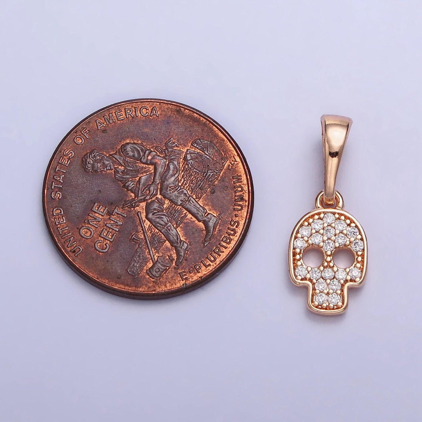 Dainty 18k gold filled clear micro paved cz skull charm head skeleton pinky gold pendant | aa033