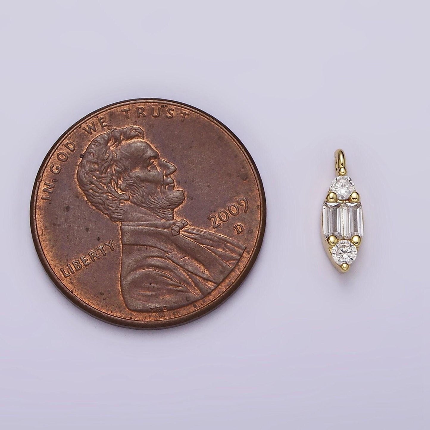 Mini oval charm 16k gold filled double baguette micro paved eye charm for bracelet necklace component | n969