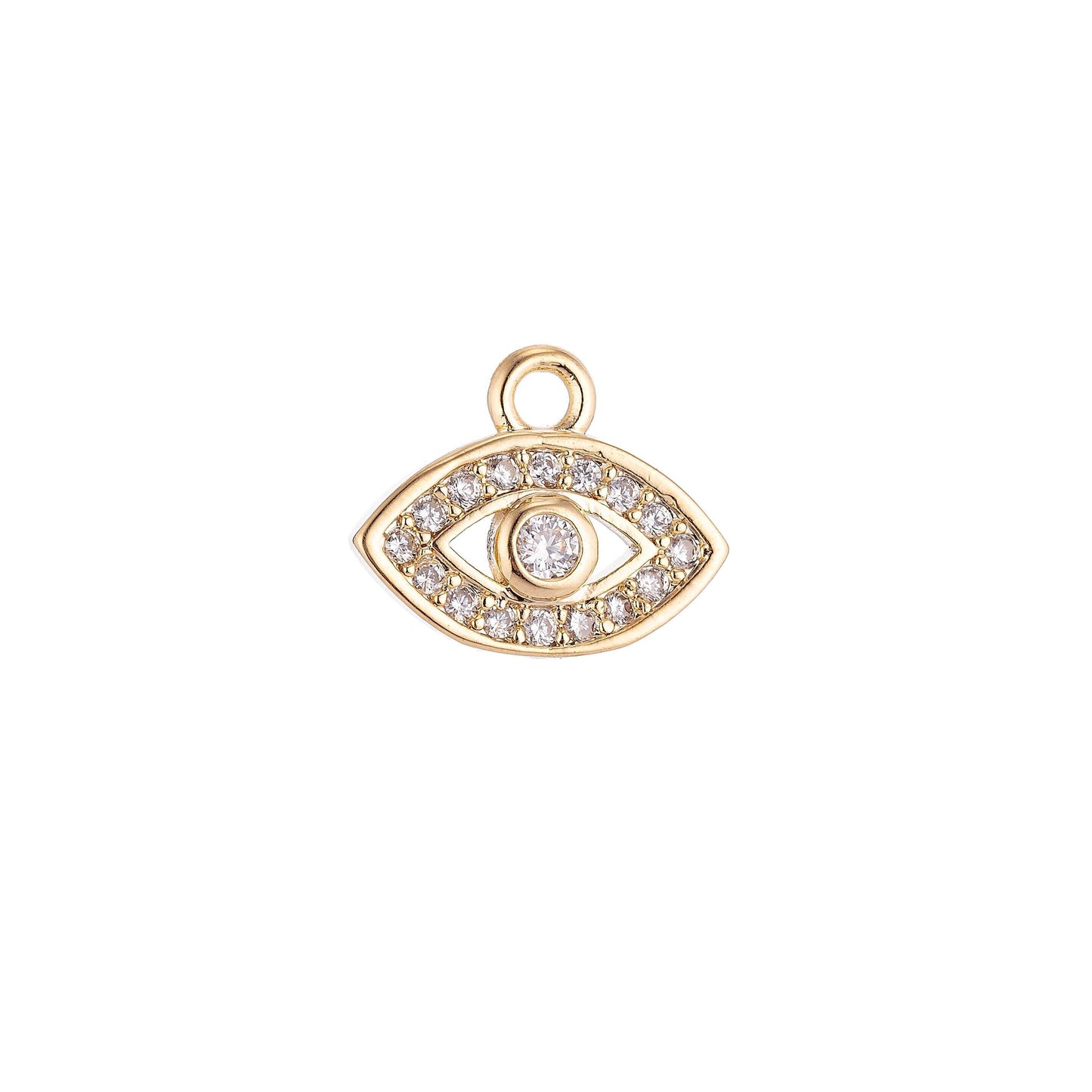 14k gold evil eye, micro pave evil eye charm, black cubic charms, cz gold evil eye charm, dainty minimalist jewelry supply e-159