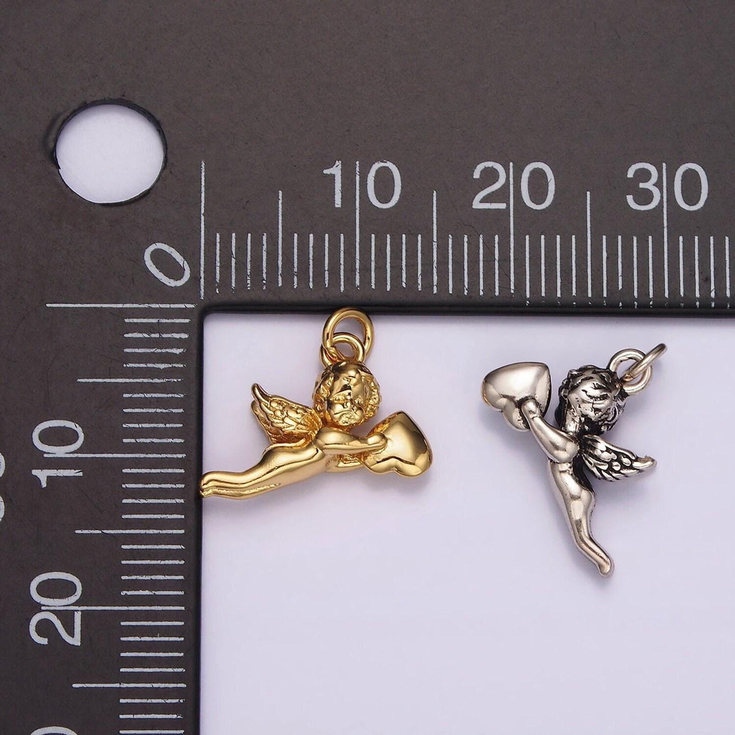 14k gold filed cherub baby angel heart puffed mini charm in gold & silver | ag592