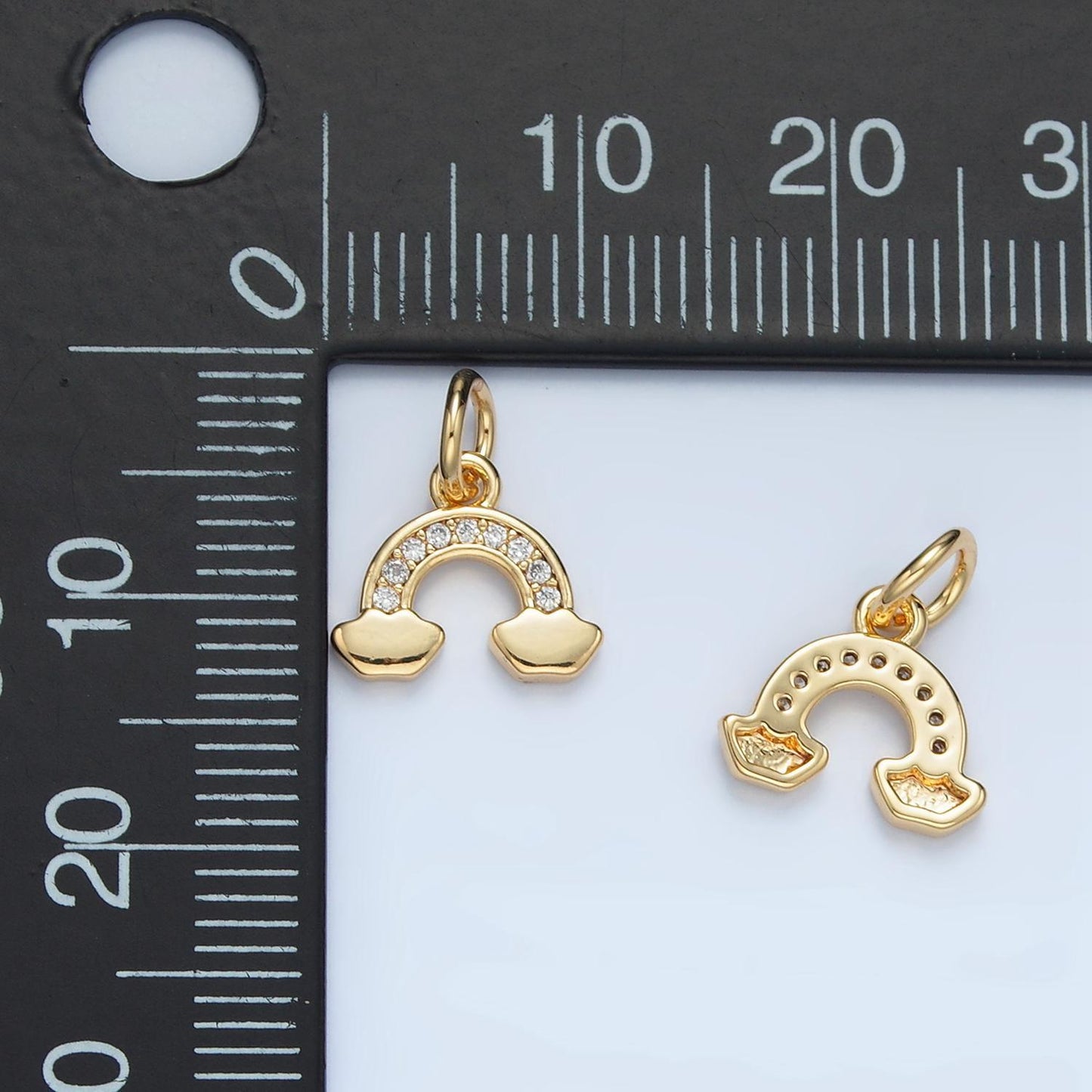 Cloudy rainbow clear cz paved gold filled weather charm | e-850
