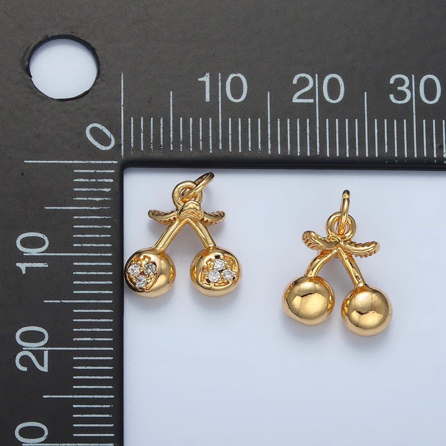 14k gold filled clear cz cherry fruit mini add-on charm | e-259