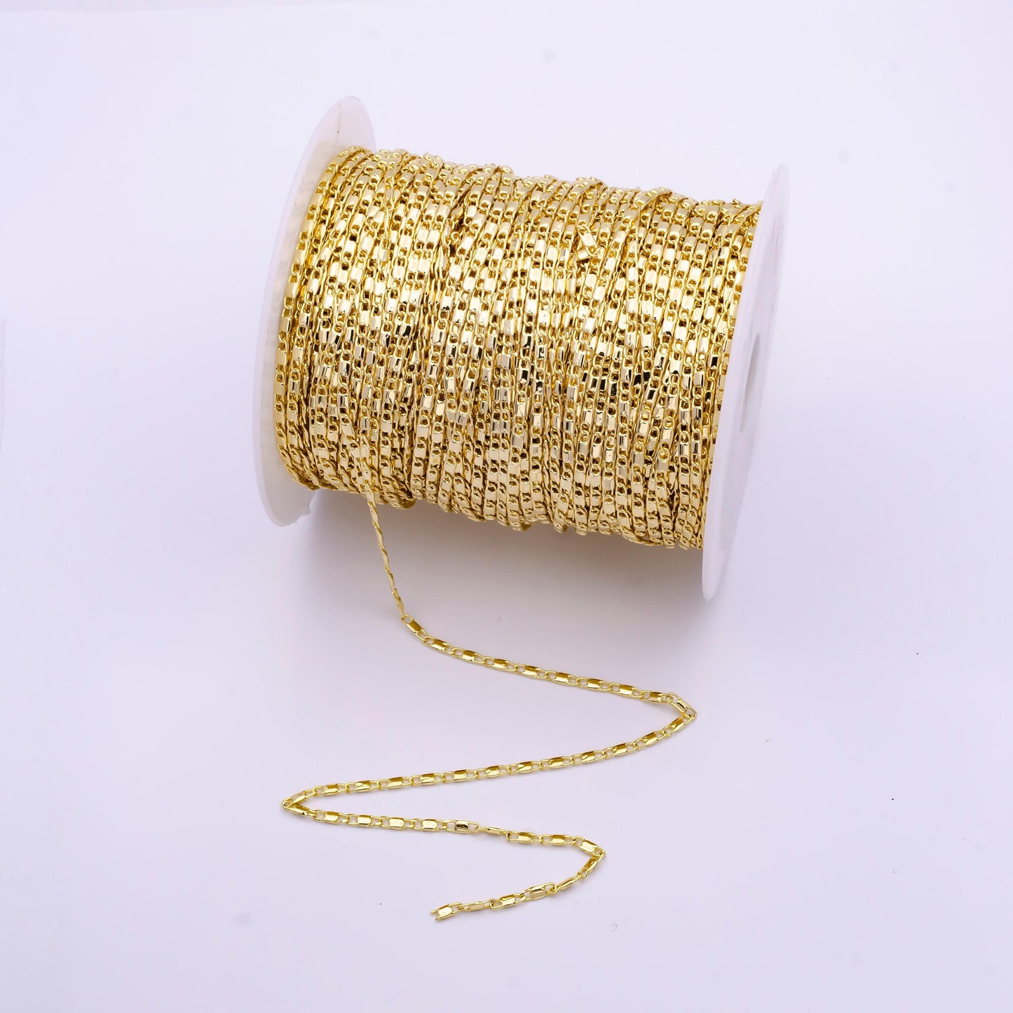 24k gold filled unfinished minimalistic unique flat link chain by yard, wholesale bulk dainty roll chain for jewelry making | roll-822