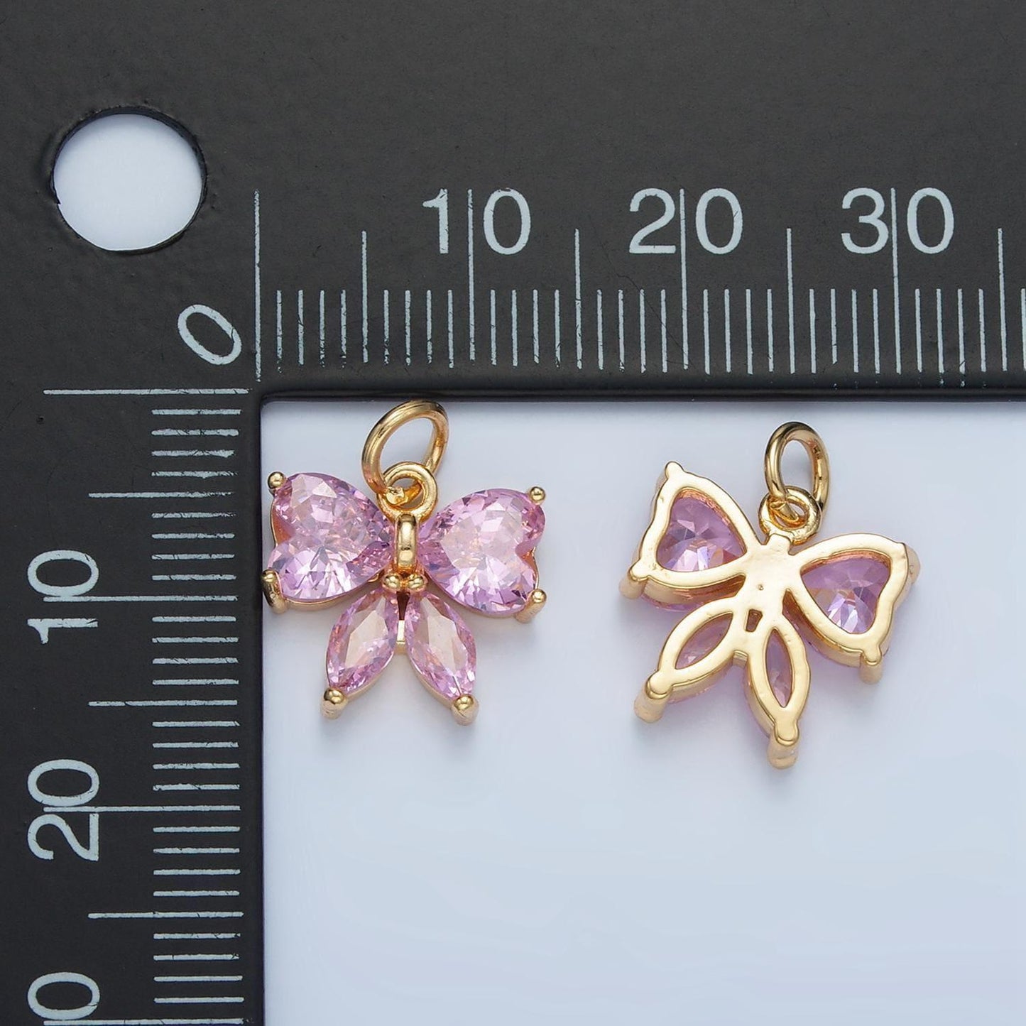 24k gold filled bow charms cz charm pink micro pave bow mini bow pendant cubic zirconia charm for bracelet necklace n1419