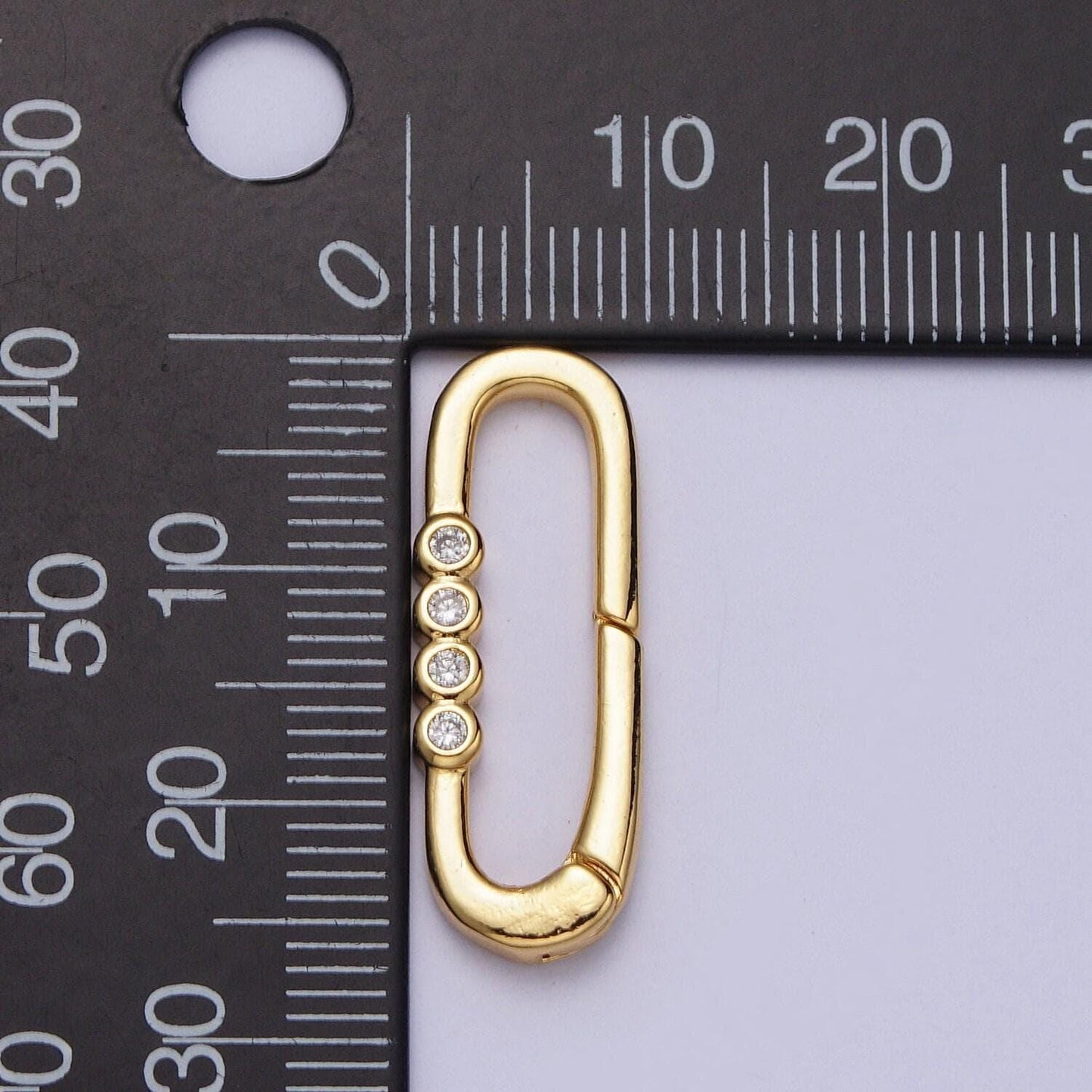 Dainty gold spring gate oval ring clasp, push gate ring cubic zirconia spring push clasp, oval lock enhanced clasp