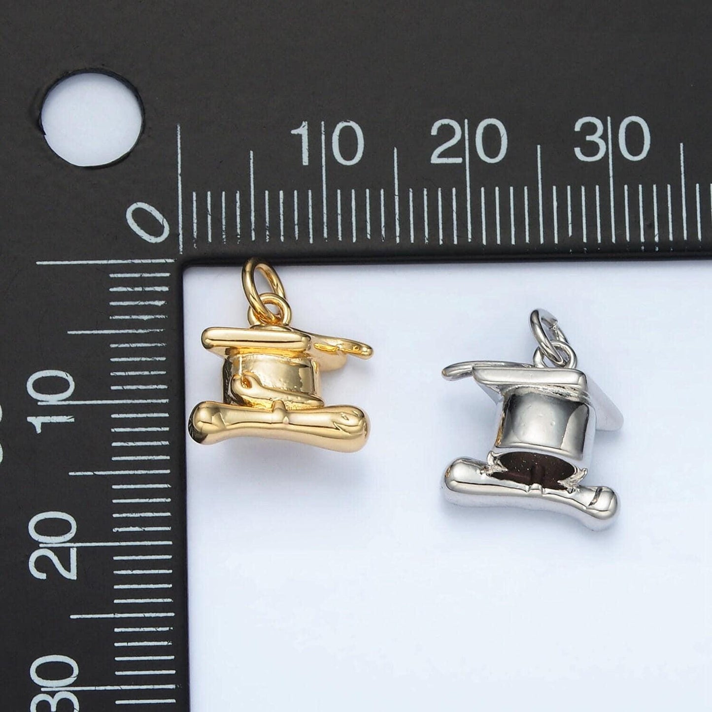 Gold filled graduation cap mini charm in gold & silver | ag-864
