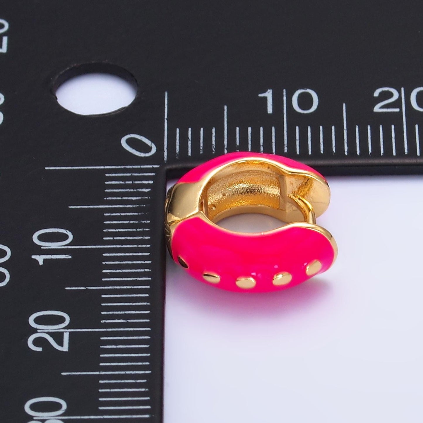 14mm Huggie colorful neon enamel gold hoop earring, pink, green ,black, white Hoop earring multi color small Jewelry T108