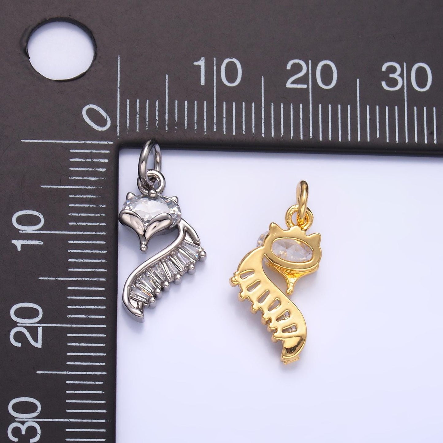 24K Gold Filled Fox Charm Wild Animal Baguette CZ Curve Silhouette Charm in Gold & Silver | w447