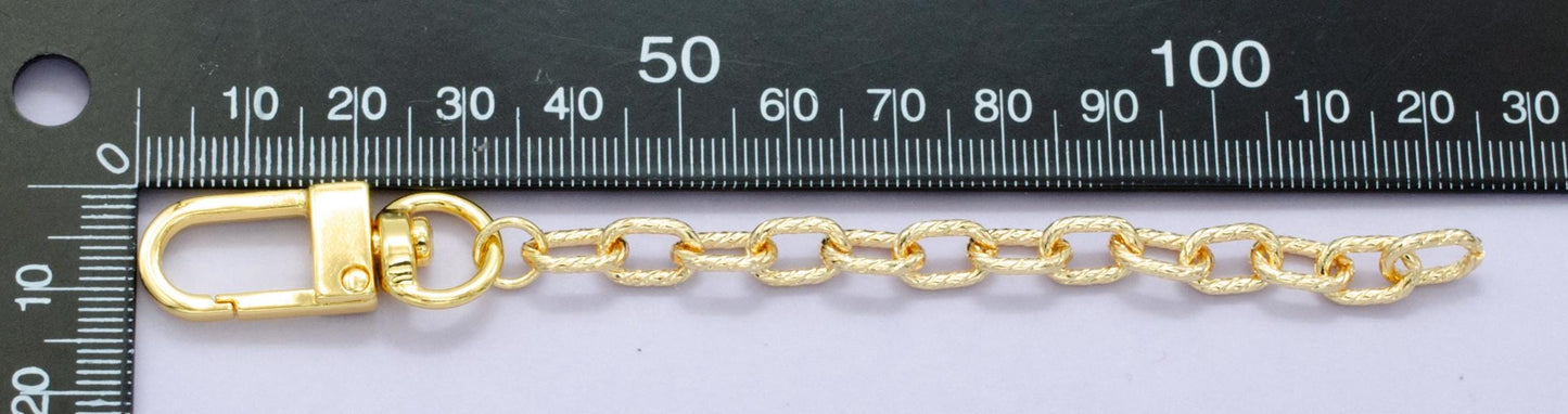 24K Gold Filled 5-Inch Lined Paperclip Chain Bag Purse Charm Swivel Keychain Findings | WA-2902