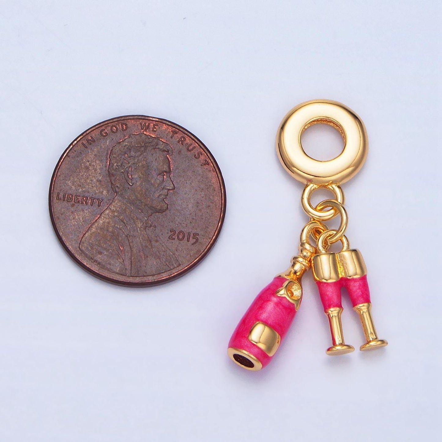 24 gold filled pink wine bottle charm champagne bottle rondelle bail drop pendant bracelet | x781