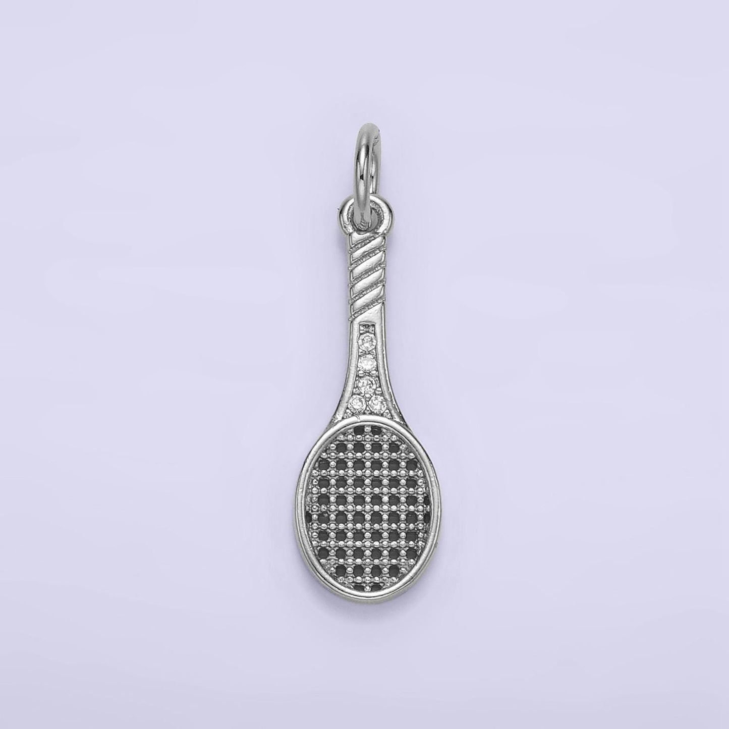 14k gold filled tennis racquet charm with cz for sport jewelry inspired necklace bracelet component | ag-888