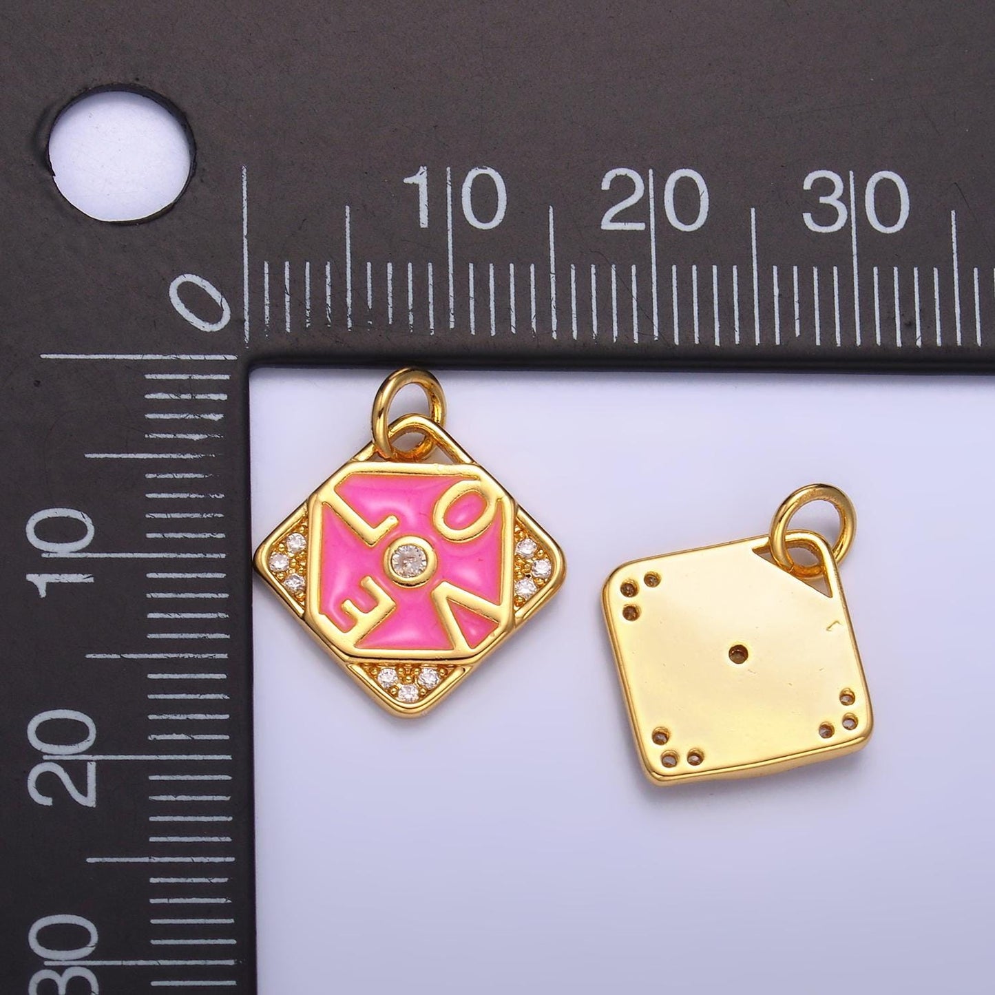 Pink Enamel Gold Love Charm- Geometric Charm Pendant Drop Charm for Necklace Bracelet Love Jewelry Colorful Charm W432