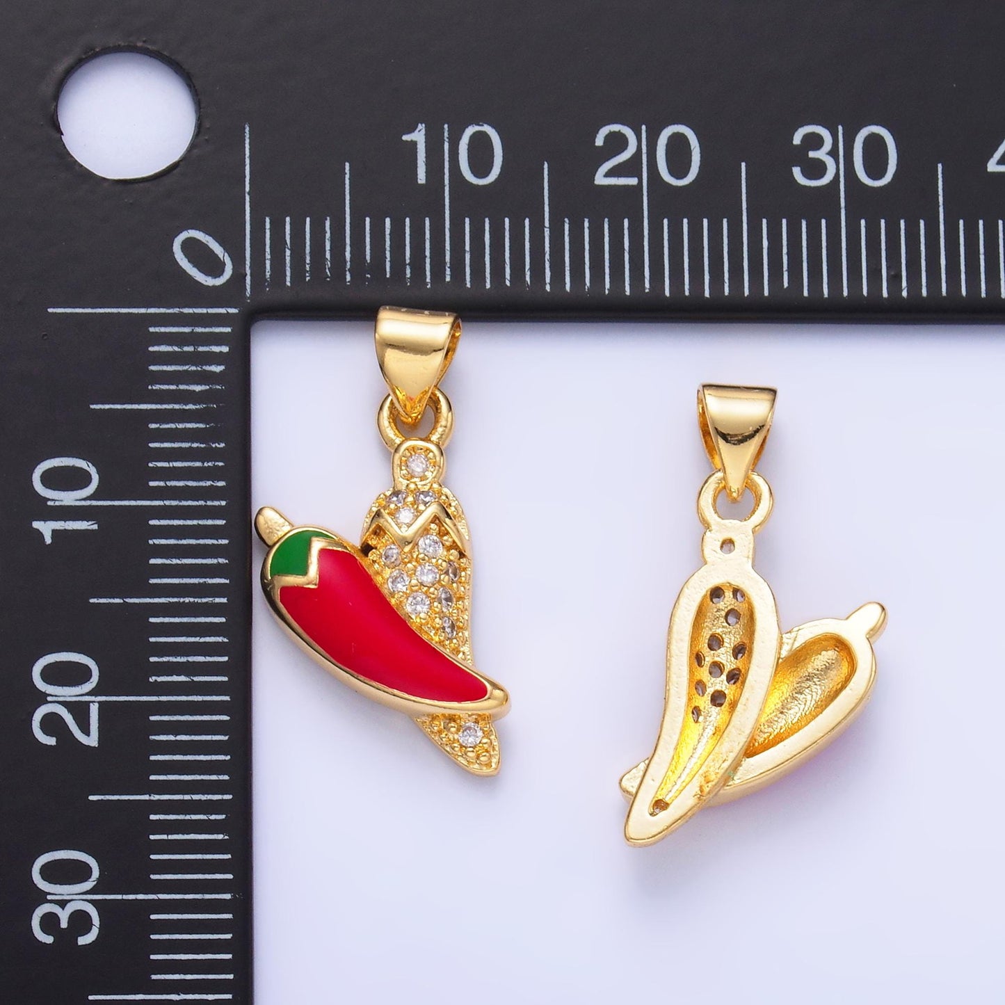 Mini Gold Red Chili Charm 24k gold filled Foodie charm for bracelet necklace jewelry making supply | AA1153