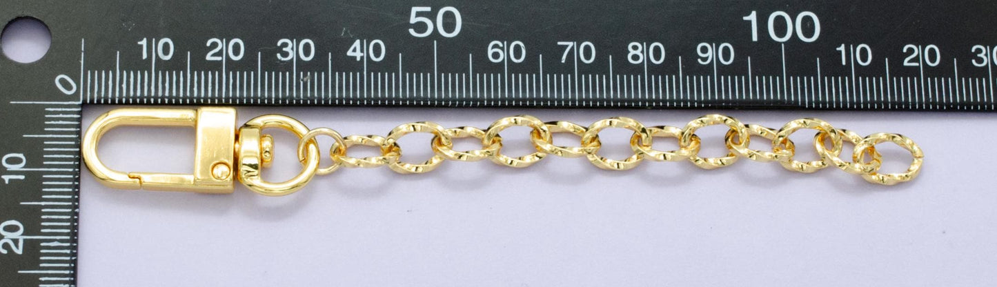24K Gold Filled 5-Inch Textured Paperclip Chain Bag Purse Charm Swivel Keychain Findings | WA-2903