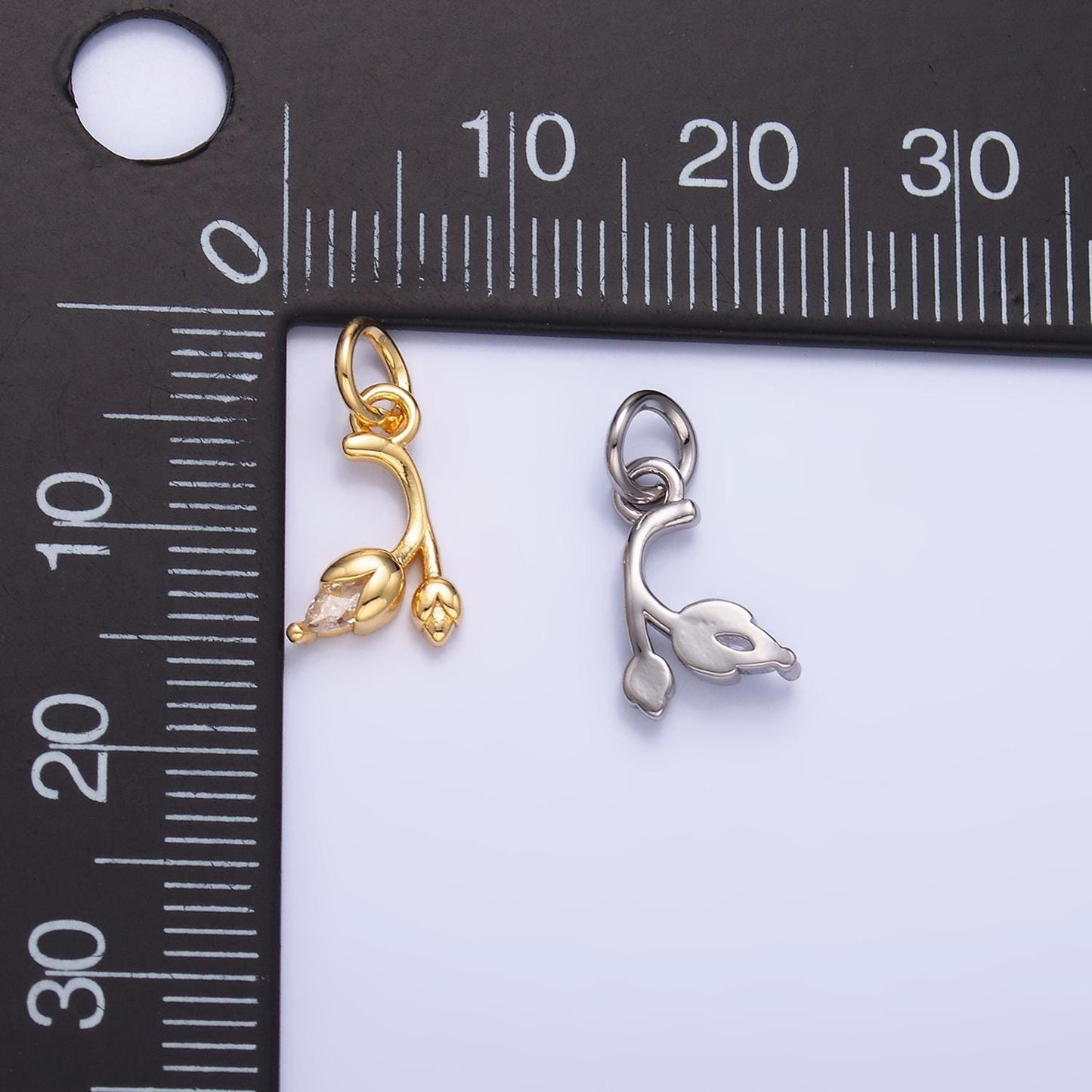 24K Gold Filled Clear CZ Curved Tulip Flower Nature Charm | X312