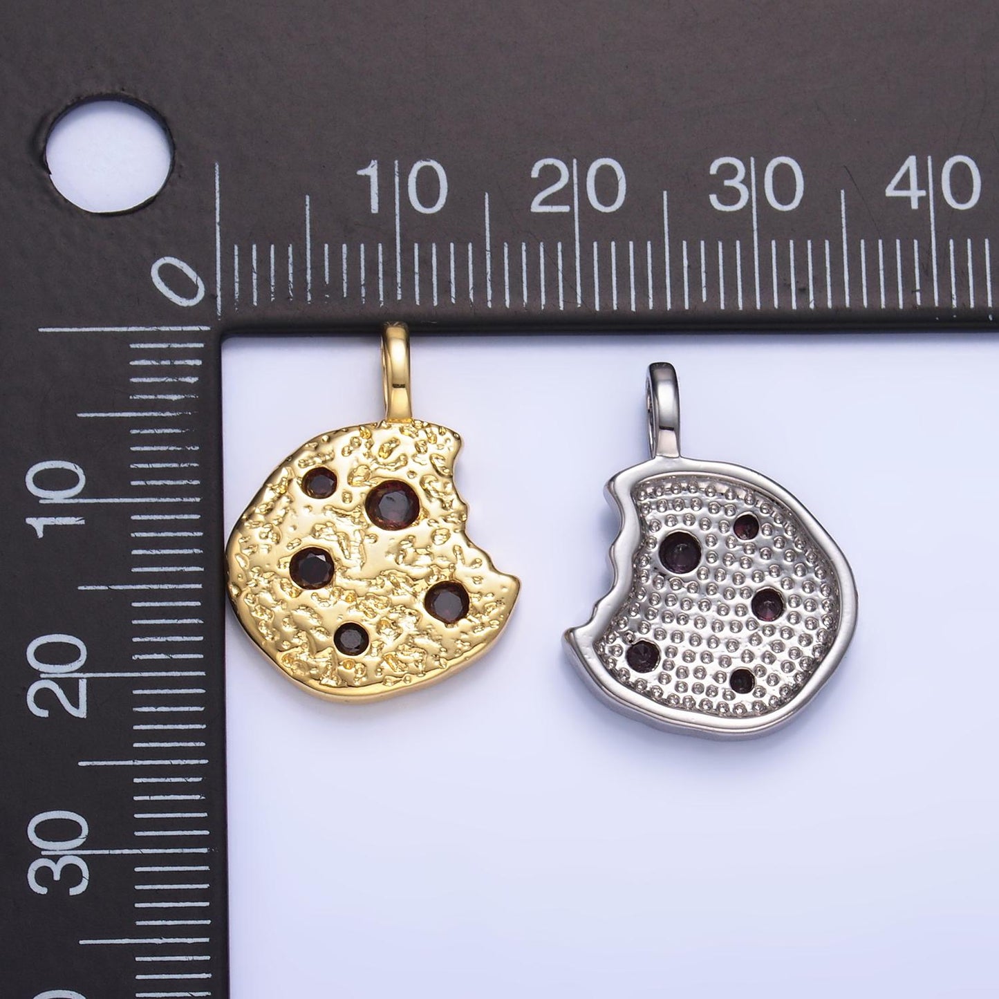 Gold Chocolate Chip Cookie Charm with CZ Snack Pendant Foodie Food Charm Inspired AA1427