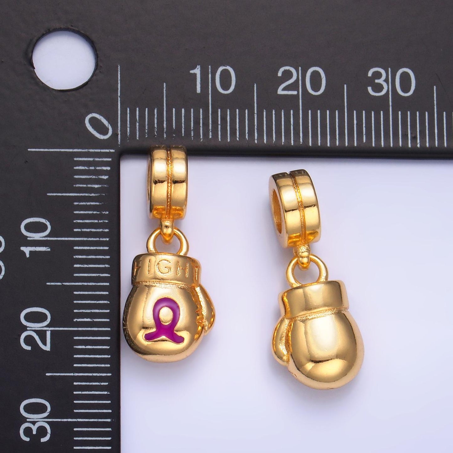Small gold cancer awareness survivor hope ribbon pendant Boxing Glove Fighter cancer awareness ribbon Rondelle Charm Bracelet W786