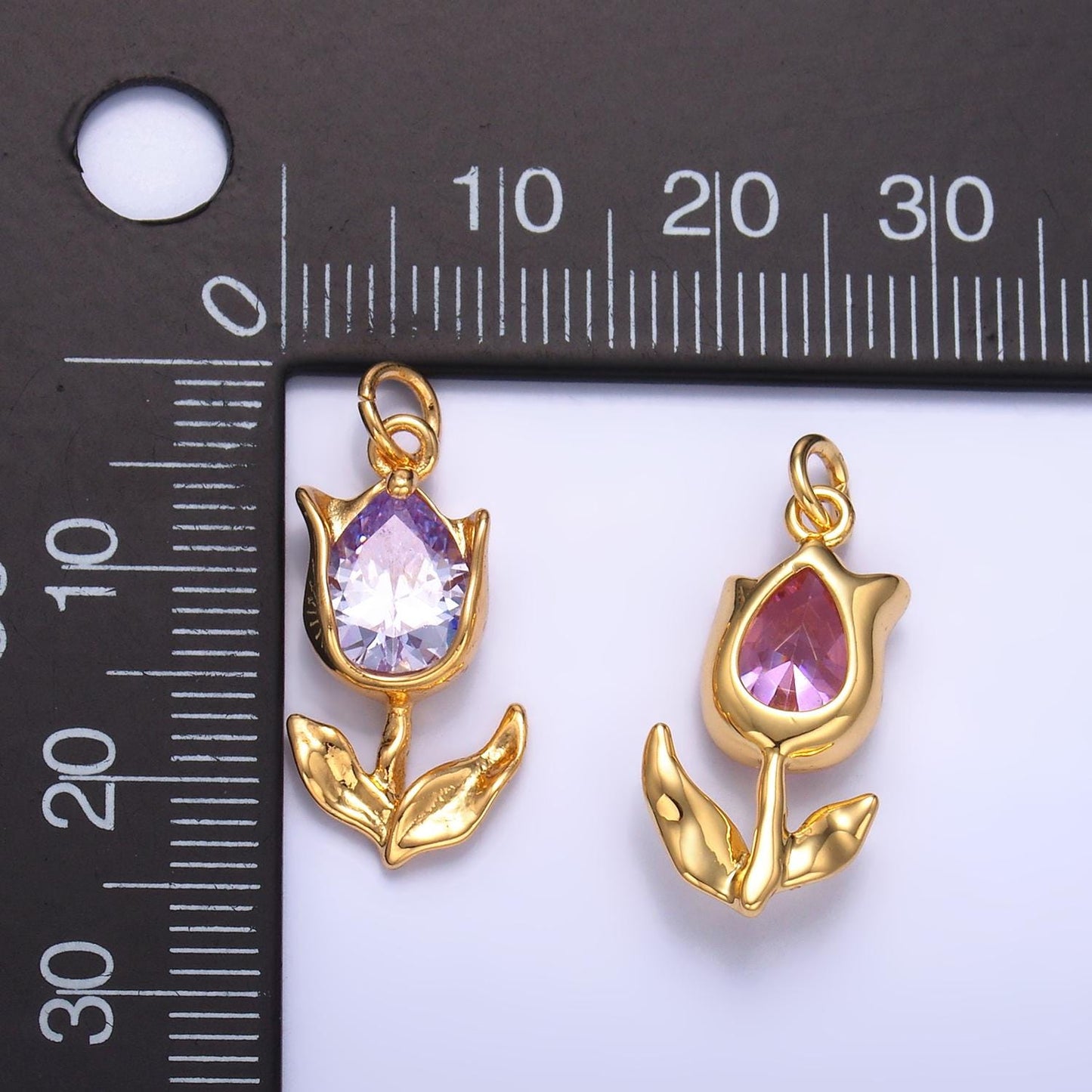 Mini Gold tulip charm cz Silver Tulips flower buds pendant Colorful CZ Stone for Spring Jewelry M182
