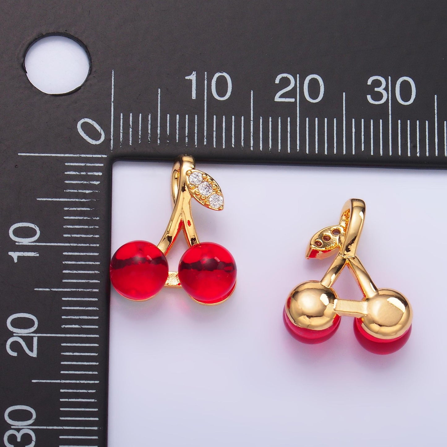 24K Gold Filled Red Acrylic Micro Paved CZ Cherry Fruit Pendant | AA1440