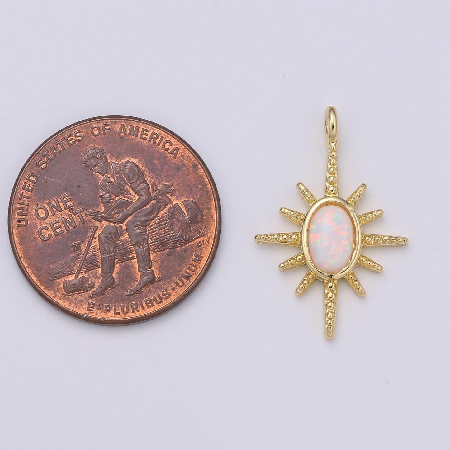24K Gold Filled Opal White Blue Star Pendant NorthStar Charm E-028