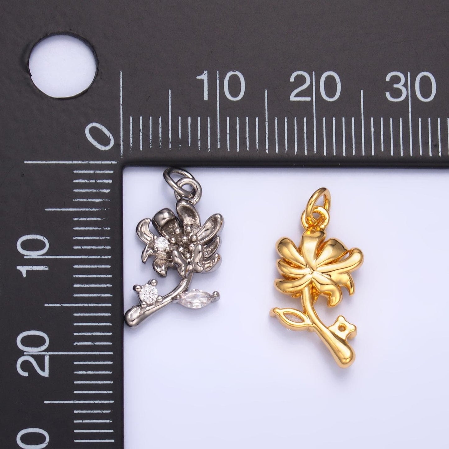 24K Gold Filled CZ Flower 3D Multidimensional Charm in Gold & Silver | W793