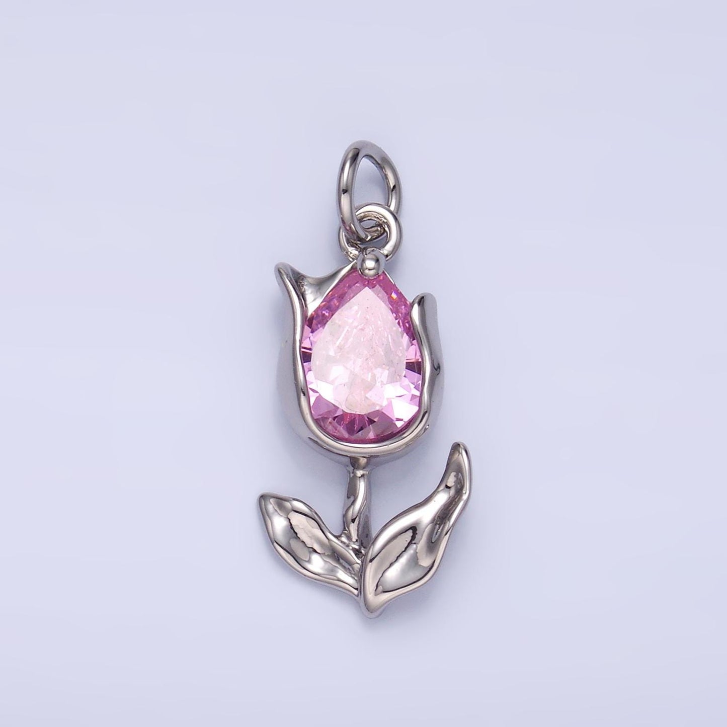Mini 24K Gold Filled Tulip Charm Cubic Flower harms Dainty Silver Floral Charm for Bracelet Necklace Minimalist Jewelry Supply W820