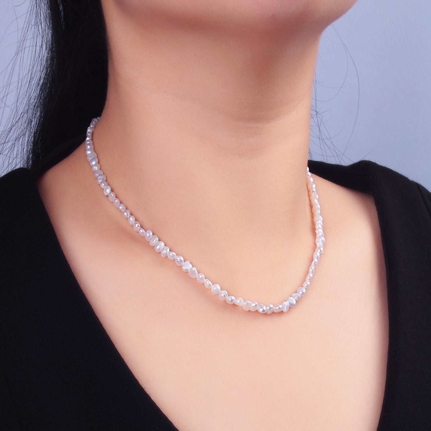 Handmade 5mm Natural Freshwater Pearl Choker Necklace 16.33 inch + 2 inch extender WA-3020