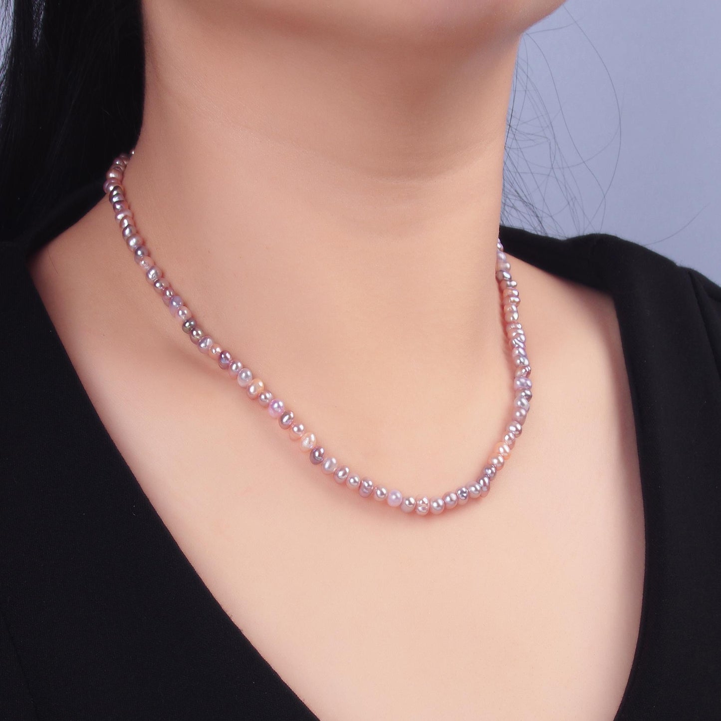 Fresh water pearl necklace Natural Metallic Mauve Pink Off Round pearl necklace 16.33"+ 2 inch extender necklace gold clasp WA-3019