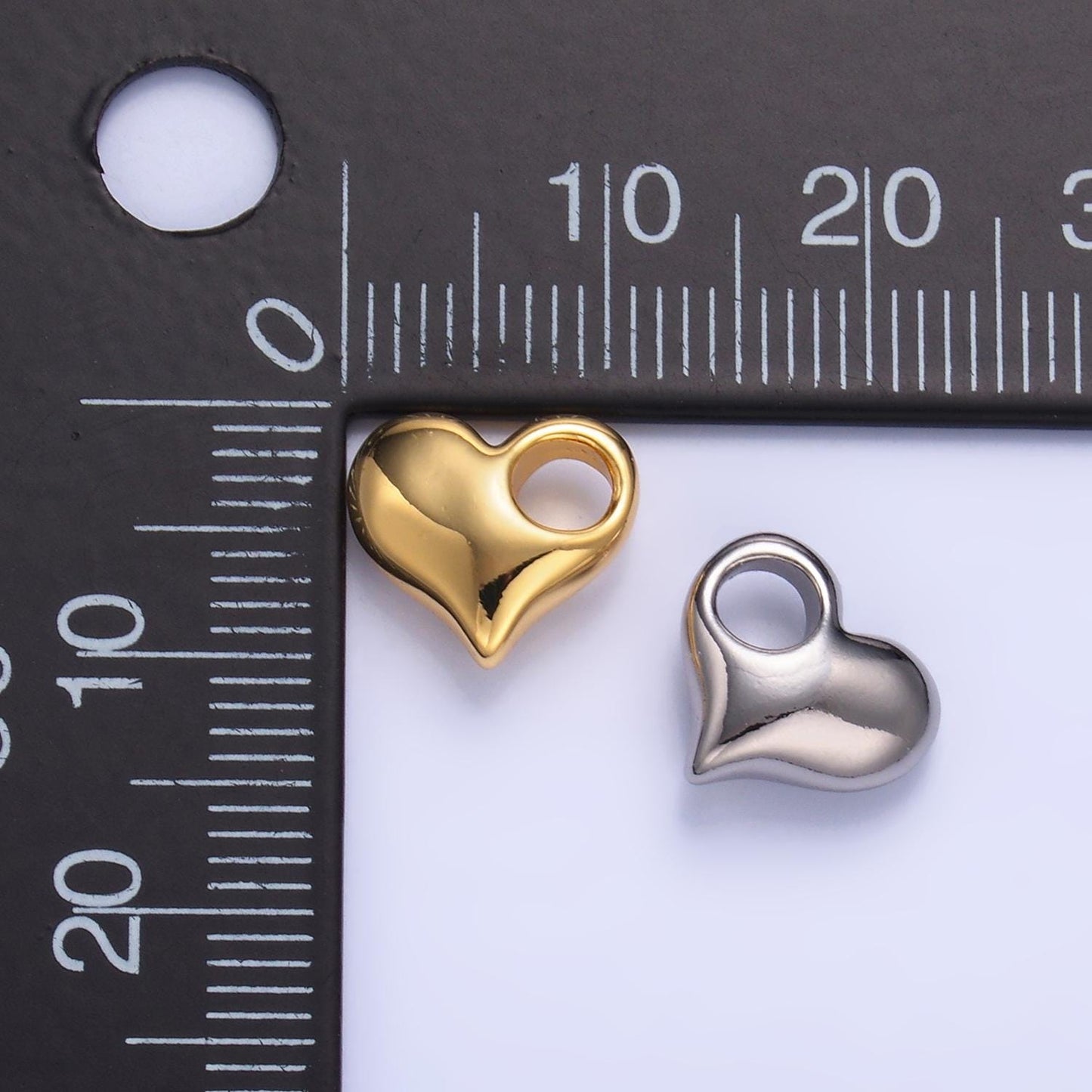 Silver Heart Charm 24K Gold Filled Puffy Heart Pendant Love Necklace for DIY Jewelry Making Supply M-181