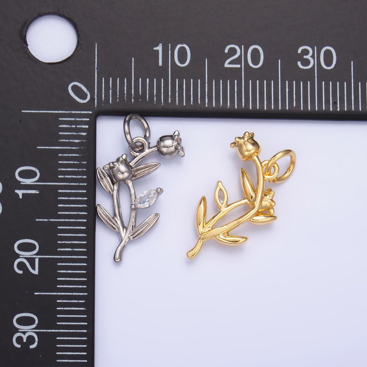 Silver Tulip Charm 24K Gold Filled Flower Pendant Spring Necklace for DIY Jewelry Making Supply M-177