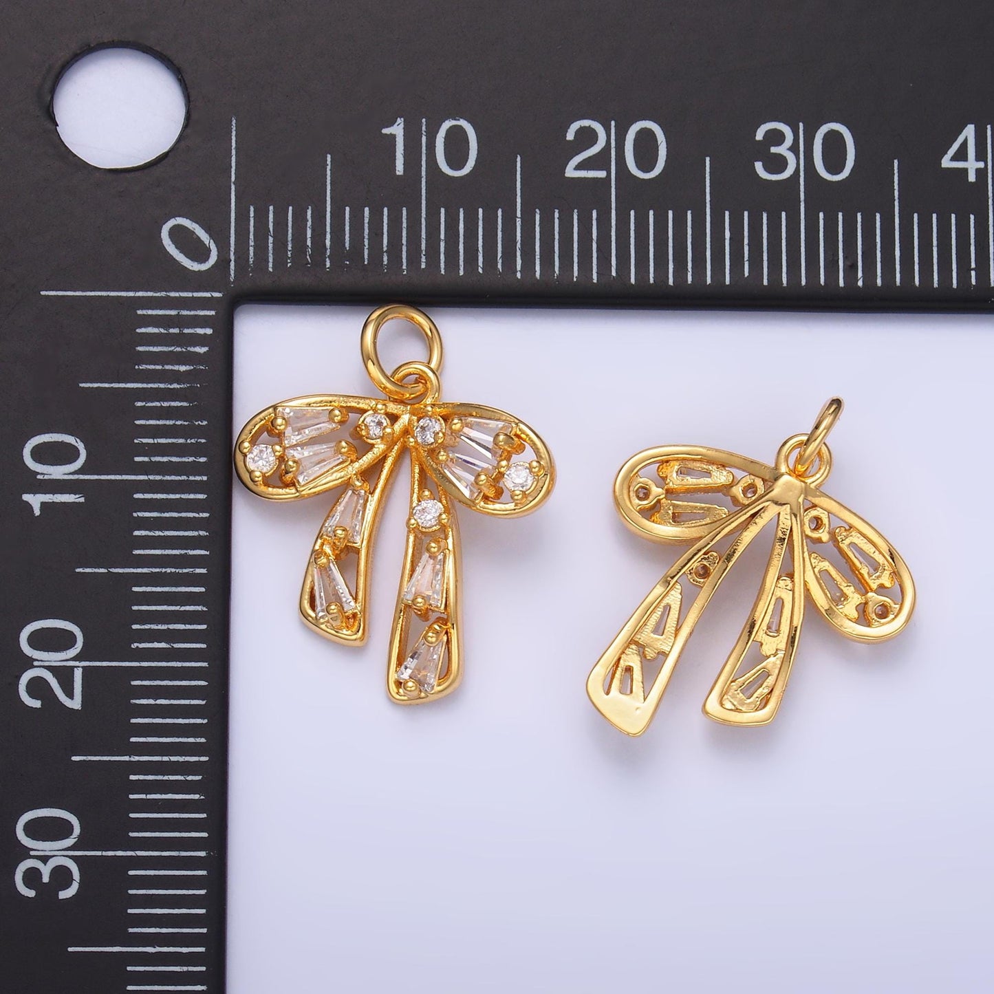 24k gold filled bow charms cz charm clear micro pave bow mini bow pendant cubic zirconia charm for bracelet necklace M261