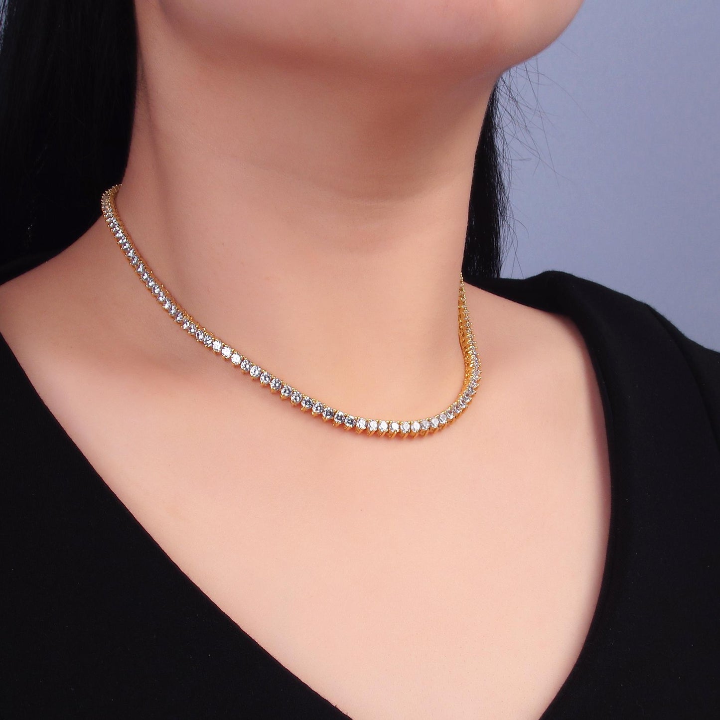 Round Cubic Zirconia Tennis Necklace , Diamond Necklace , 14K Gold Filled Tennis Necklace, Gift for her wa-3027