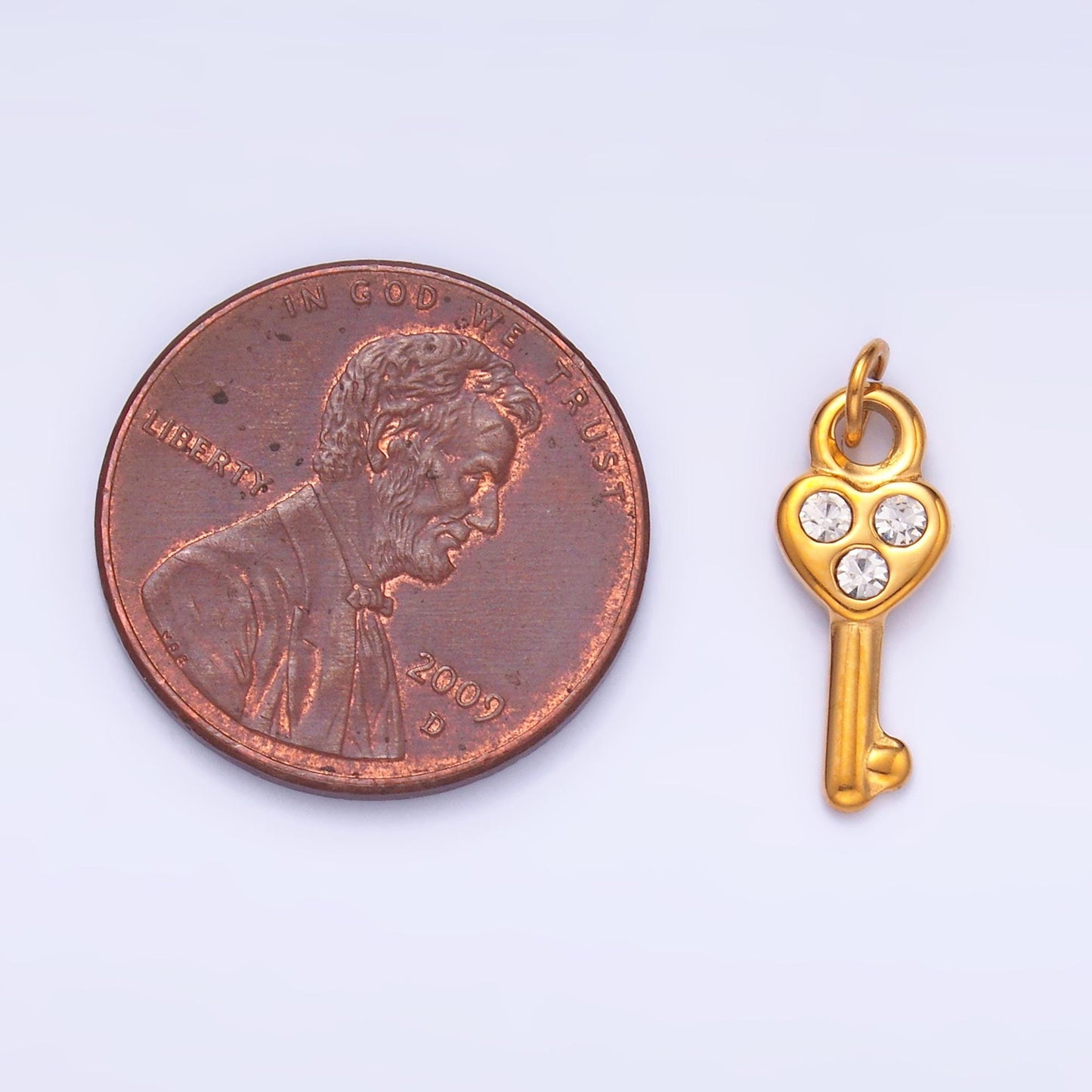 Mini PVD Gold Stainless Steel KEY Heart Charm Love Jewelry Making Supply | P-1221