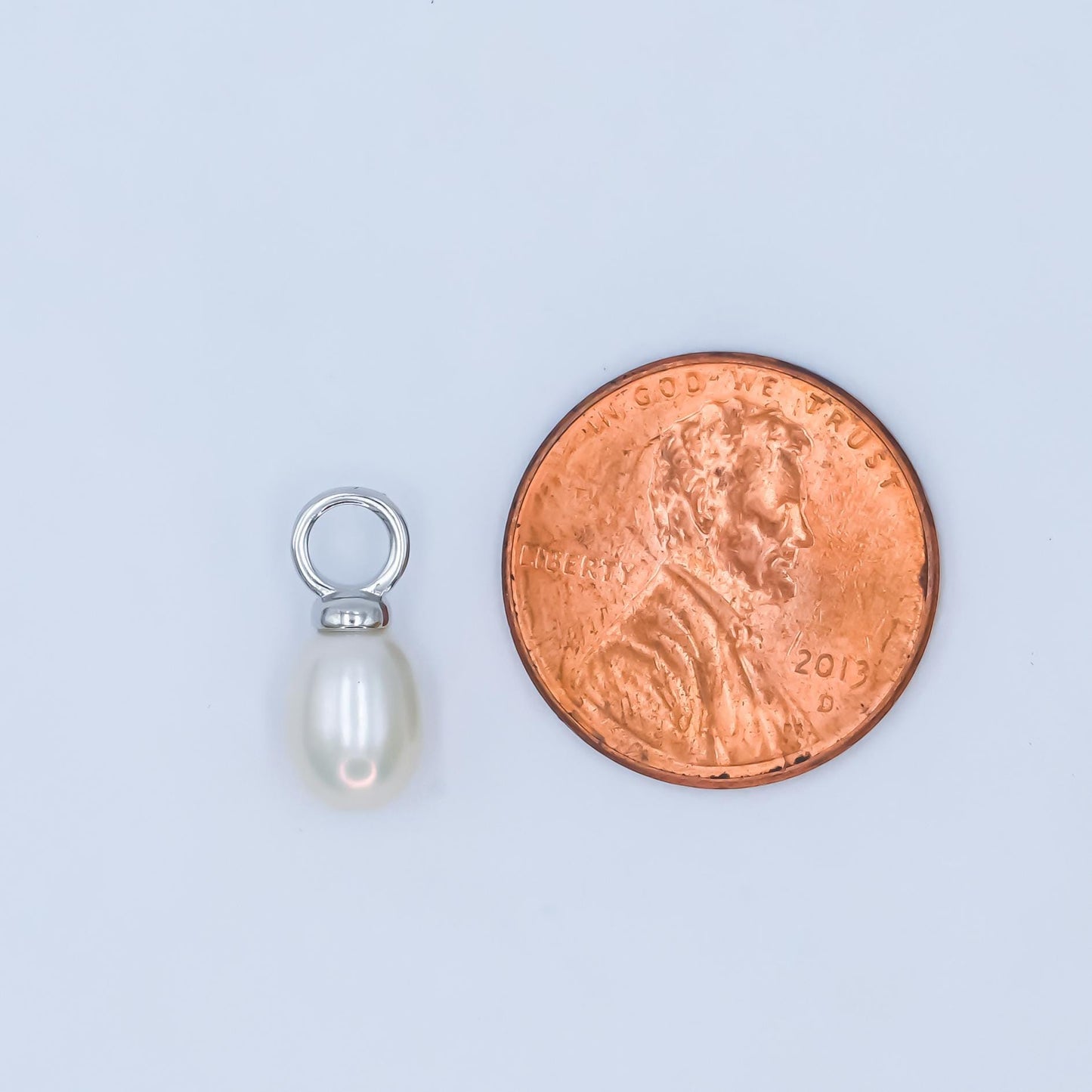 Silver 6mm White pearl oval drop pendant for Minimalist Jewelry Making Supply | P-1943